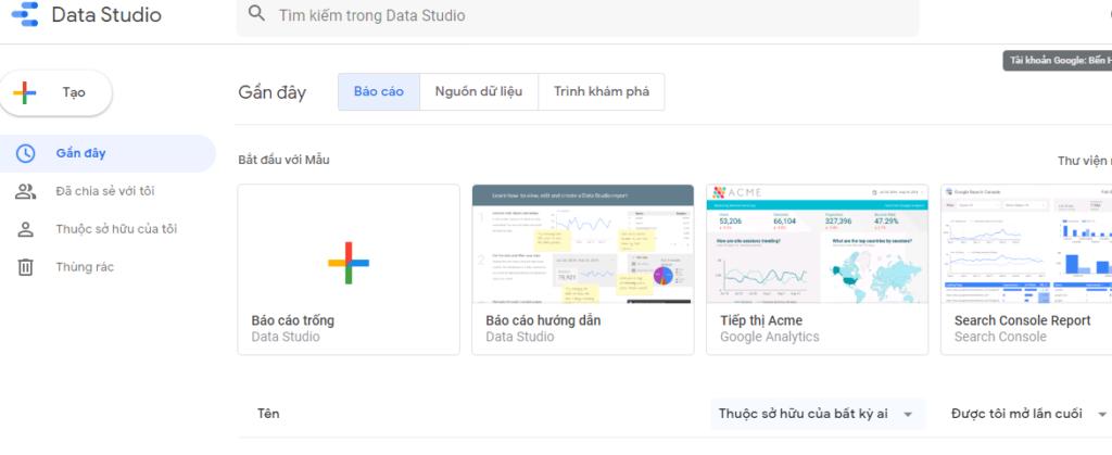 Dashboard của Google data studio